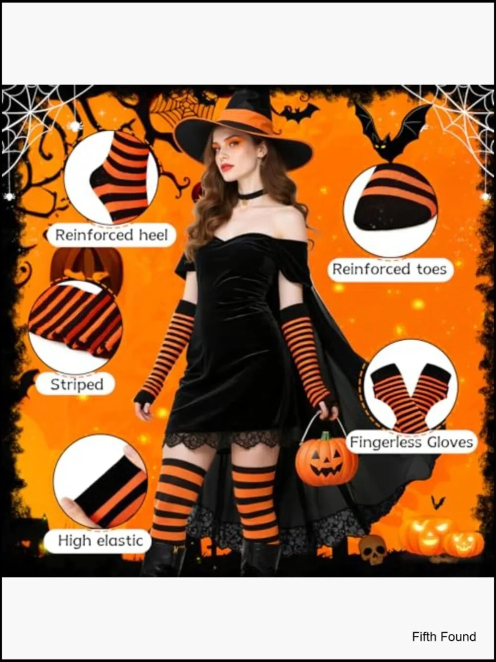 Thigh High Socks Fingerless Gloves Arm Warmers Set Striped Over Knee Leg Warmers